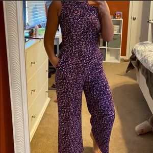 Michael kors navy/pink floral jumpsuit